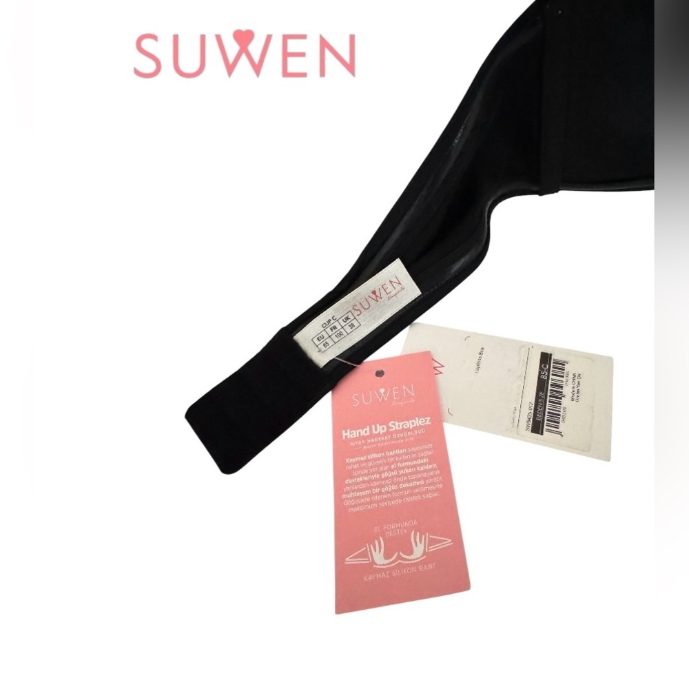 SUWEN Strapless Black Seamless Adhesive Bandeau Bra - Picture 8 of 9